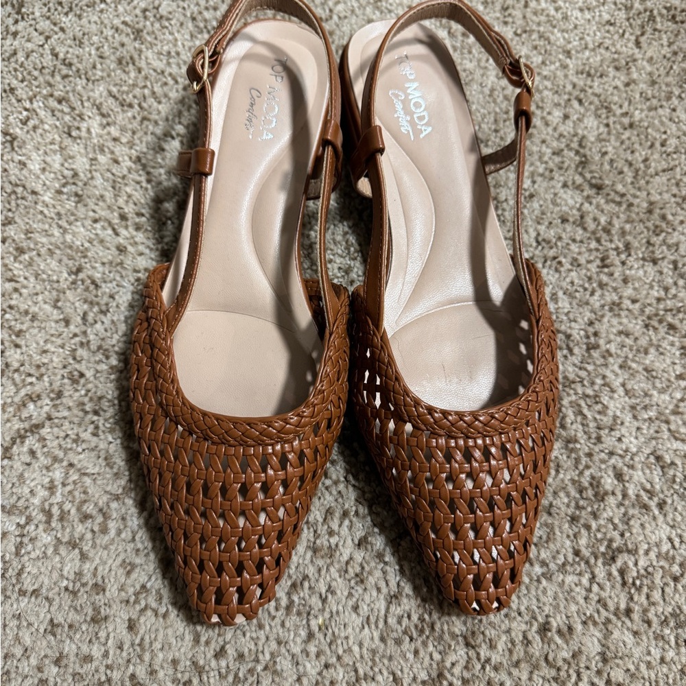Laura Slingback Tan Woven Flats